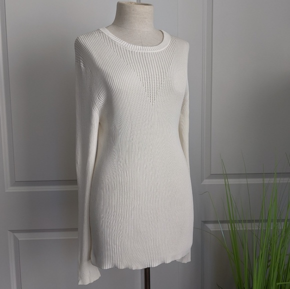Hugo Boss BOSS Top Rib Knit Fitted Long Sleeve Crew Neck Winter White XL NWT - Picture 1 of 8